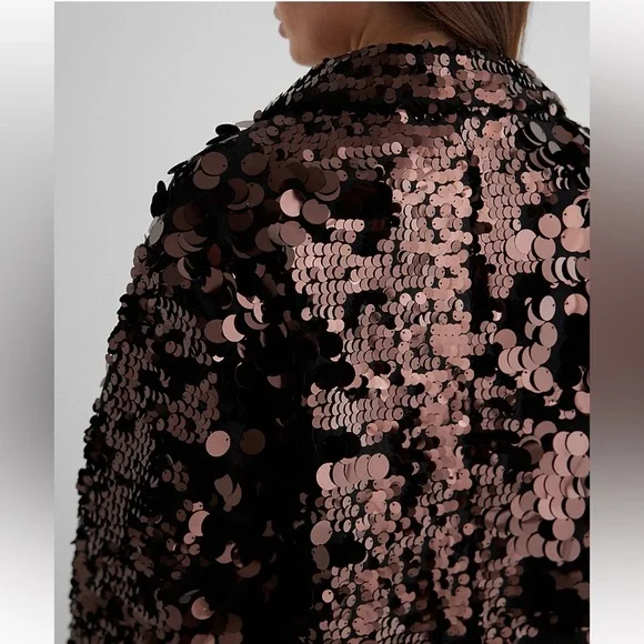 Express NWT Sequin One Button Trench Coat Bronze Brown Size Small - Picture 5 of 10